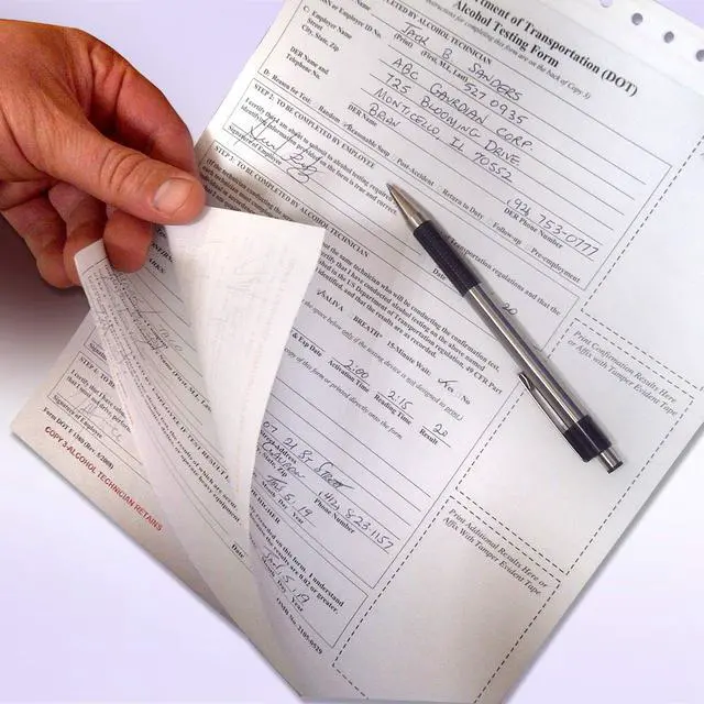 Alt view image 3 of 6 - Pack of 100 Sets 8-1/2" x 11" 3 Part Department of Transportation (DOT) Alcohol Testing Form