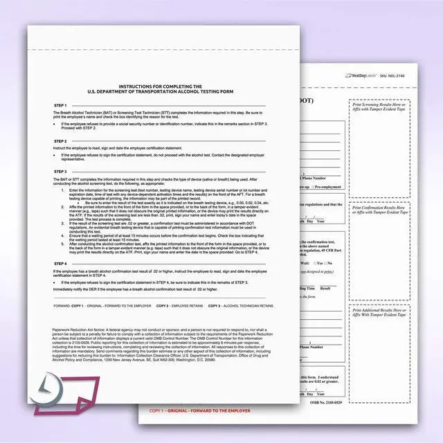 Alt view image 5 of 6 - Pack of 100 Sets 8-1/2" x 11" 3 Part Department of Transportation (DOT) Alcohol Testing Form