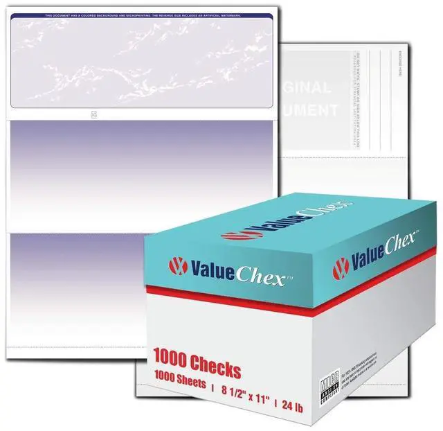 Main image of VersaCheck ValueChex - 1000 Blank Business Voucher Checks - Blue Prestige - 1000 Sheets Form #1000 - Check on Top