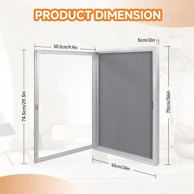 Alt view image 2 of 6 - Enclosed Bulletin Board with Locking Door, Outdoor Bulletin Board Weatherproof, Lockable Display Case for Home, Office, and Community Use(23.6L x 35.4" W Gray)