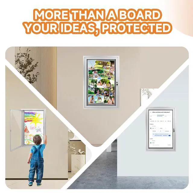 Alt view image 5 of 6 - Enclosed Bulletin Board with Locking Door, Outdoor Bulletin Board Weatherproof, Lockable Display Case for Home, Office, and Community Use(23.6L x 35.4" W Gray)