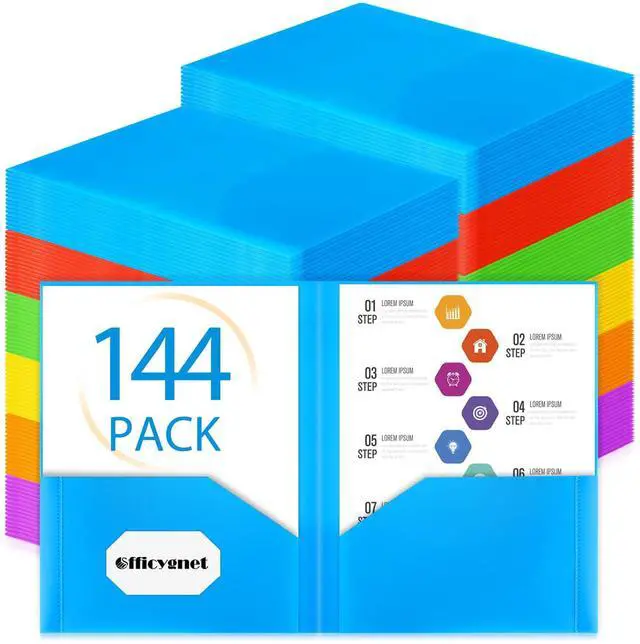 Main image of 144 Pack 2 Pocket Folders, Heavy Duty Multicolor Plastic Folders with Pockets, Durable Bulk Folder for Letter Size Paper, Assorted Colors File Folder for Office and School Supplies