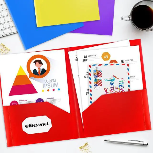 Alt view image 5 of 6 - 144 Pack 2 Pocket Folders, Heavy Duty Multicolor Plastic Folders with Pockets, Durable Bulk Folder for Letter Size Paper, Assorted Colors File Folder for Office and School Supplies