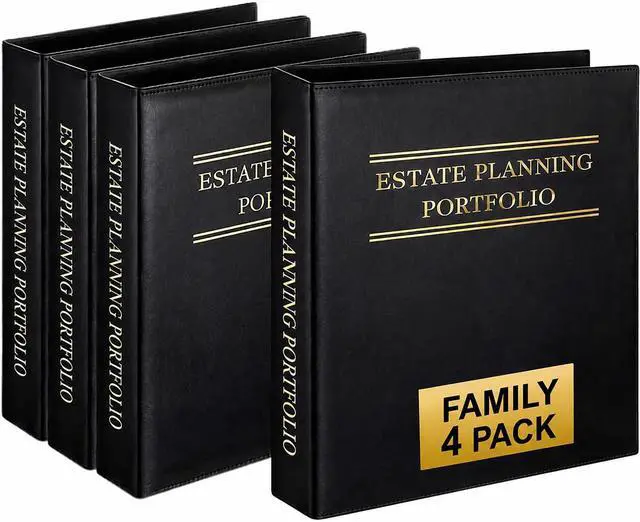 Main image of LegalPRO Family 4 Pack Estate Planning Binder with Pockets 2 Black Leather 3-Ring Organizer with Gold Lettering for Wills, Trusts & Legal Documents