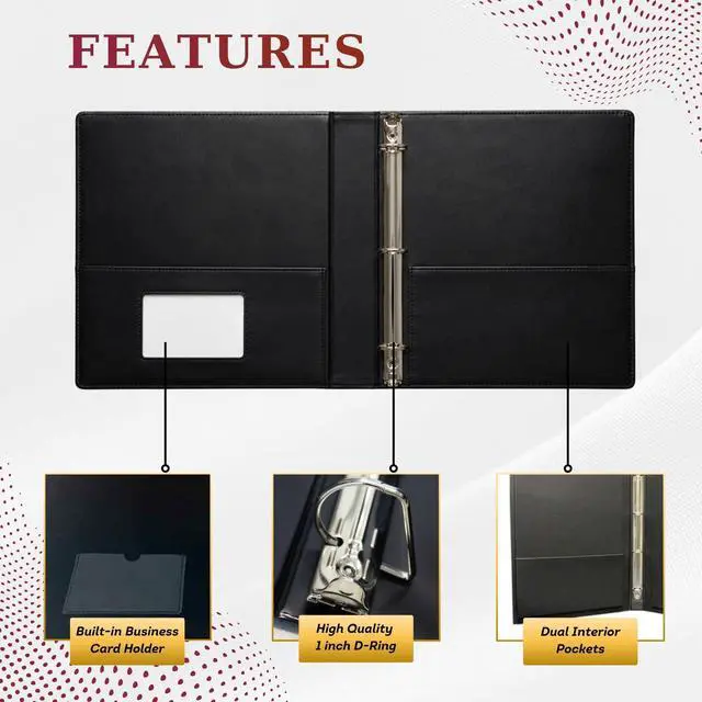 Alt view image 4 of 6 - LegalPRO Family 4 Pack Estate Planning Binder with Pockets 2 Black Leather 3-Ring Organizer with Gold Lettering for Wills, Trusts & Legal Documents