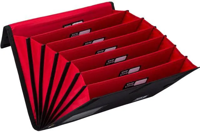 Main image of Rough Enough Expanding File Folder, 7 Pocket Accordion Document Organizer | Water-Resistant, Bright Red Interior with Name Tags, Pen Loop & Card Holder, Fits A4/Letter, Portable for Work, Home & Trave