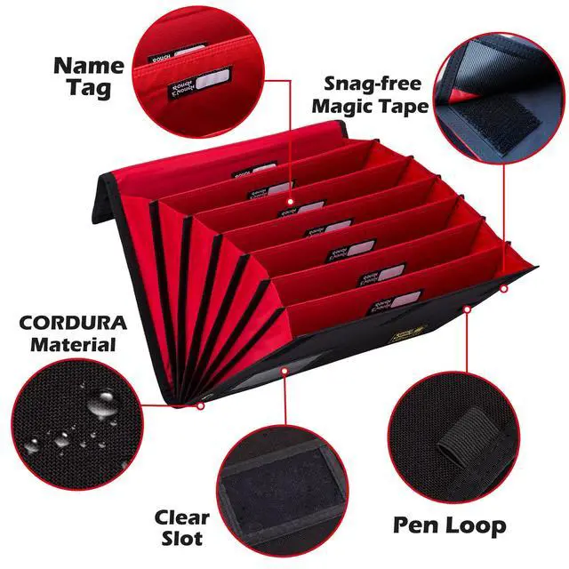Alt view image 3 of 6 - Rough Enough Expanding File Folder, 7 Pocket Accordion Document Organizer | Water-Resistant, Bright Red Interior with Name Tags, Pen Loop & Card Holder, Fits A4/Letter, Portable for Work, Home & Trave