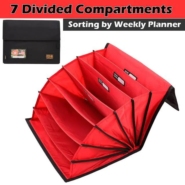 Alt view image 4 of 6 - Rough Enough Expanding File Folder, 7 Pocket Accordion Document Organizer | Water-Resistant, Bright Red Interior with Name Tags, Pen Loop & Card Holder, Fits A4/Letter, Portable for Work, Home & Trave