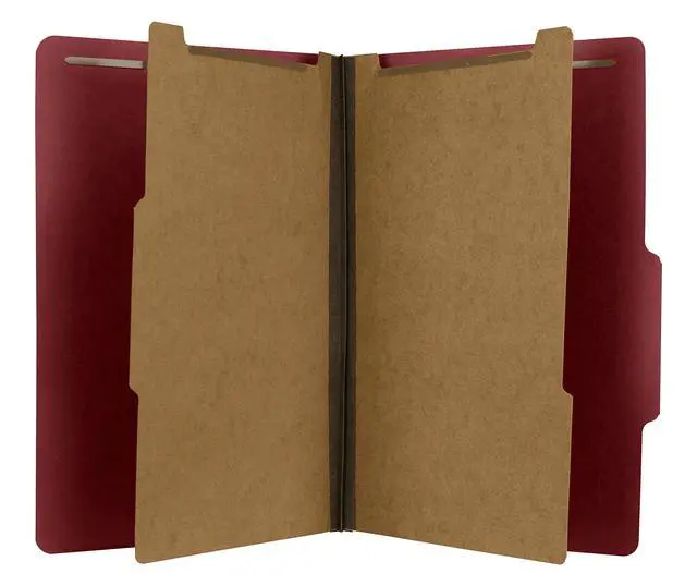 Main image of Pressboard Classification Ruby Red Partition File Folder | Legal Size - Box of 10 | Two Dividers | Six 2 Durable Fastener Prongs | 2/5 Cut Top Tab | 2 Expansion