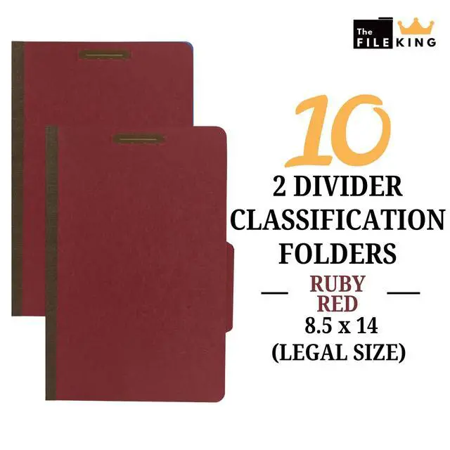 Alt view image 2 of 6 - Pressboard Classification Ruby Red Partition File Folder | Legal Size - Box of 10 | Two Dividers | Six 2 Durable Fastener Prongs | 2/5 Cut Top Tab | 2 Expansion