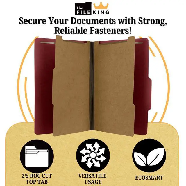 Alt view image 3 of 6 - Pressboard Classification Ruby Red Partition File Folder | Legal Size - Box of 10 | Two Dividers | Six 2 Durable Fastener Prongs | 2/5 Cut Top Tab | 2 Expansion