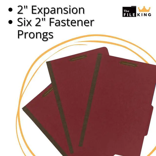 Alt view image 4 of 6 - Pressboard Classification Ruby Red Partition File Folder | Legal Size - Box of 10 | Two Dividers | Six 2 Durable Fastener Prongs | 2/5 Cut Top Tab | 2 Expansion