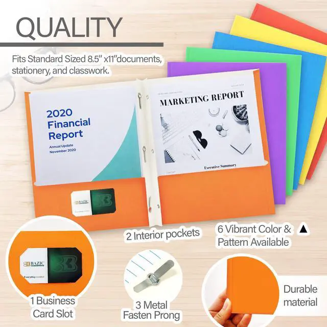 Alt view image 3 of 6 - Assorted Color Paper 2-Pocket Folder with Prongs, 100-Case | two pockets and three prong fasteners, Holds 8.5 x 11 in sheets