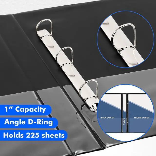 Alt view image 3 of 6 - 3 Pcs 11" x 17" 3 Ring Binder 1 Inch Large D Ring Binders with Pockets Presentation Folder View with Customizable Clear Cover for Documents Files Projects (Black)