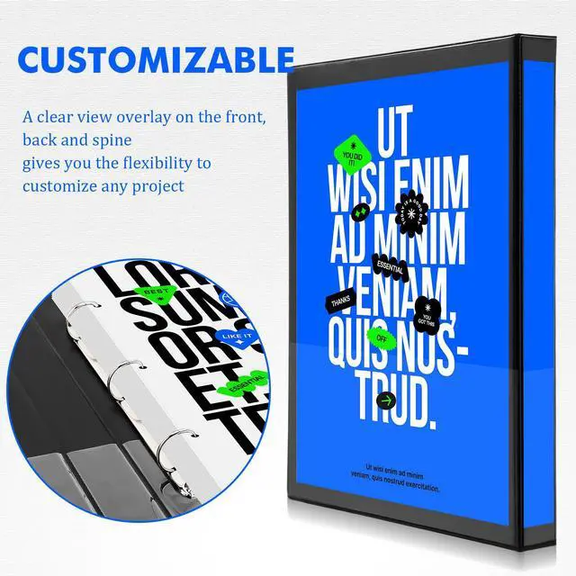 Alt view image 4 of 6 - 3 Pcs 11" x 17" 3 Ring Binder 1 Inch Large D Ring Binders with Pockets Presentation Folder View with Customizable Clear Cover for Documents Files Projects (Black)