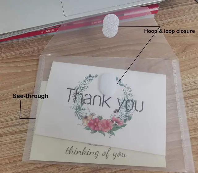 Alt view image 4 of 6 - 5x7 Small Plastic Envelopes Hook Loop Closure Receipt Storage Holder 120 Pack (clear-120 pack)