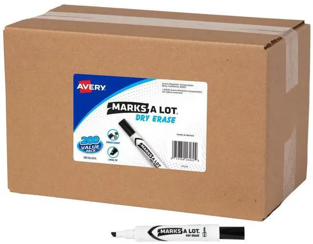 Main image of Marks A Lot Bulk Value Pack Dry Erase Markers, White Board Markers with Chisel Tip, 200 Black (24445)