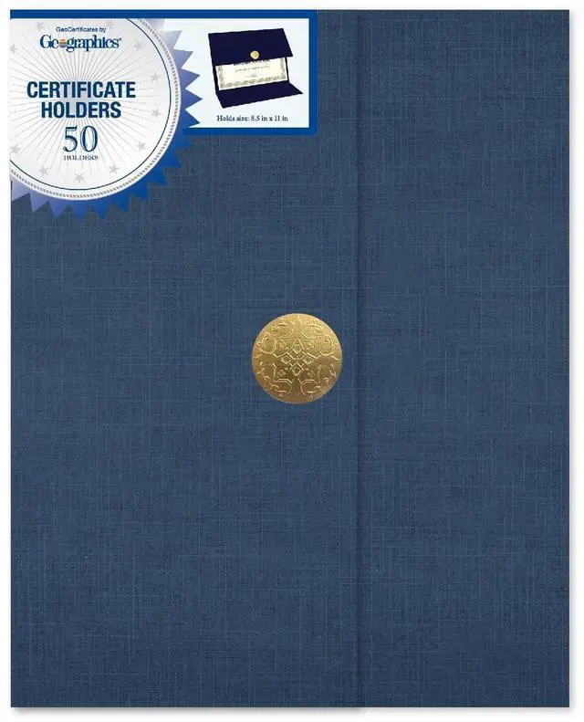 Main image of Certificate Holders - Tri-Fold Navy Linen, Silver Foil Seal - 9.25x12.5 in
