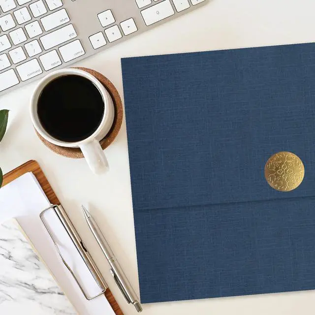 Alt view image 4 of 6 - Certificate Holders - Tri-Fold Navy Linen, Silver Foil Seal - 9.25x12.5 in