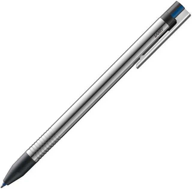 Main image of logo 3-colours - multicoloured ballpoint pen (black, blue, red) with a sight dial mechanism in an elegant stainless steel case - incl ballpoint refills M 21 in black, blue & red