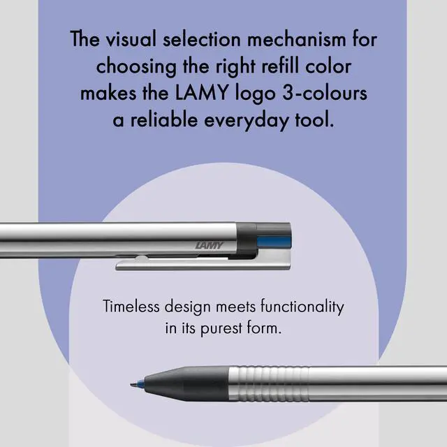 Alt view image 5 of 6 - logo 3-colours - multicoloured ballpoint pen (black, blue, red) with a sight dial mechanism in an elegant stainless steel case - incl ballpoint refills M 21 in black, blue & red