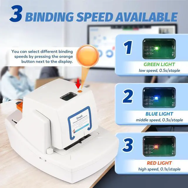 Alt view image 4 of 6 - Electric Stapler Heavy Duty, Jam-Free 70-75 Sheets Automatic Desktop Stapler, Automatic Flat-Clinch Staplers with 5500 Staples, Binding Speed & Margin Adjustable Design for Office/School