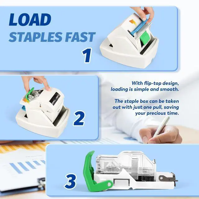 Alt view image 6 of 6 - Electric Stapler Heavy Duty, Jam-Free 70-75 Sheets Automatic Desktop Stapler, Automatic Flat-Clinch Staplers with 5500 Staples, Binding Speed & Margin Adjustable Design for Office/School