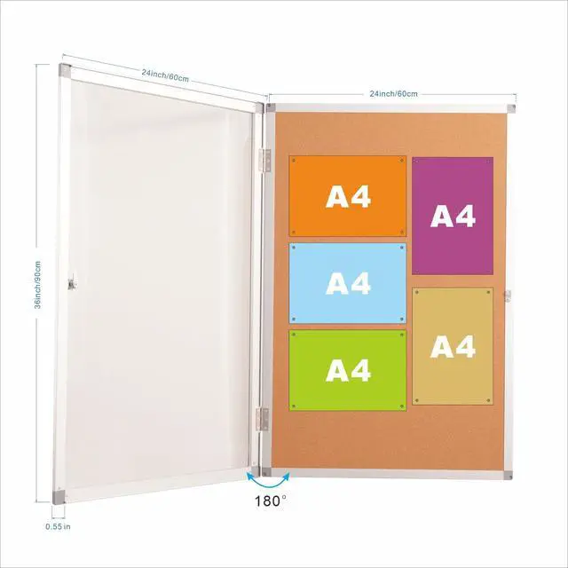 Alt view image 2 of 6 - 36x24 Inch Enclosed Bulletin Board,Outdoor Weatherproof Tamper-Proof Noticeboard with Locking Doors, Black Aluminum Frame Shatter Resistant Lockable Bulletin Board