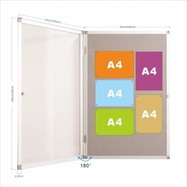 Alt view image 2 of 6 - 36x24 Inch Enclosed Bulletin Board,Outdoor Weatherproof Tamper-Proof Noticeboard with Locking Doors, Silver Aluminum Frame Shatter Resistant Lockable Bulletin Board
