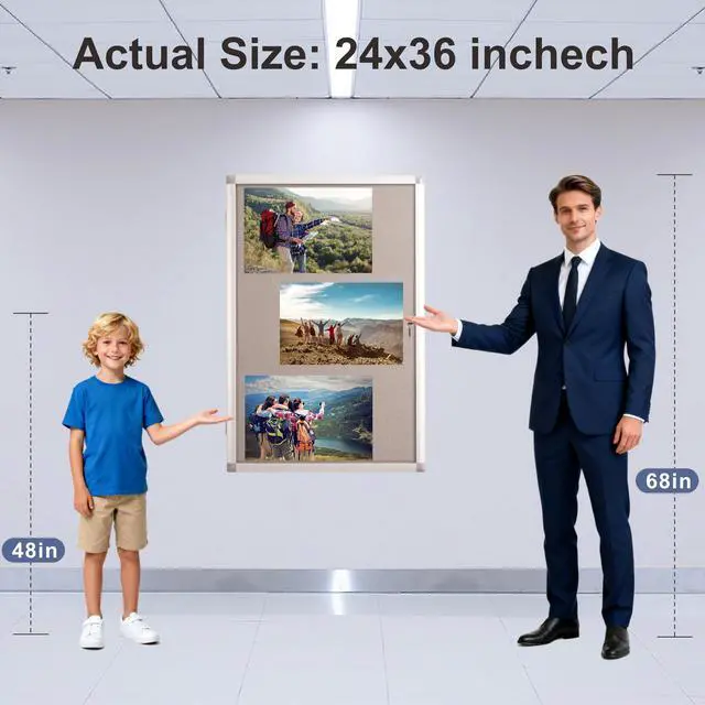 Alt view image 5 of 6 - 36x24 Inch Enclosed Bulletin Board,Outdoor Weatherproof Tamper-Proof Noticeboard with Locking Doors, Silver Aluminum Frame Shatter Resistant Lockable Bulletin Board