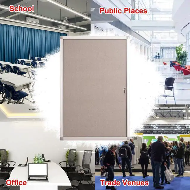 Alt view image 6 of 6 - 36x24 Inch Enclosed Bulletin Board,Outdoor Weatherproof Tamper-Proof Noticeboard with Locking Doors, Silver Aluminum Frame Shatter Resistant Lockable Bulletin Board