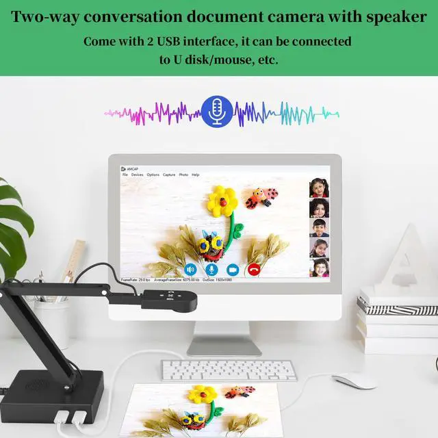 Alt view image 4 of 6 - Document Camera for Classroom, USB Camera for Teacher, 12MP & 9X Zoom-in, Move lmage, Mic and Speaker, Mirroring, LED Light, 2 Port HUB, for Remote Learning, Painting, Live Demo (with Remote)