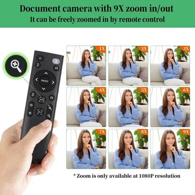 Alt view image 6 of 6 - Document Camera for Classroom, USB Camera for Teacher, 12MP & 9X Zoom-in, Move lmage, Mic and Speaker, Mirroring, LED Light, 2 Port HUB, for Remote Learning, Painting, Live Demo (with Remote)