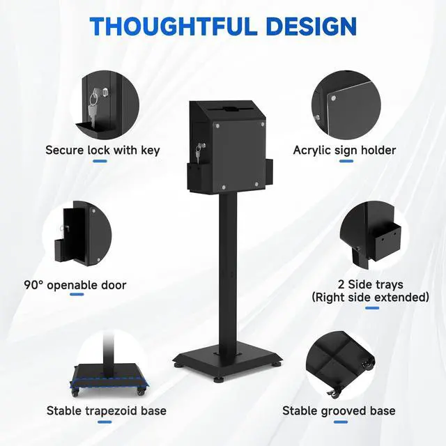 Alt view image 5 of 6 - Freestanding Ballot Box Collection with Silent Caster Wheels: Secure and Versatile for Office, Charity, and Events Includes Lock and Large Slot, Functions as Donation, Suggestion, and Offering Box