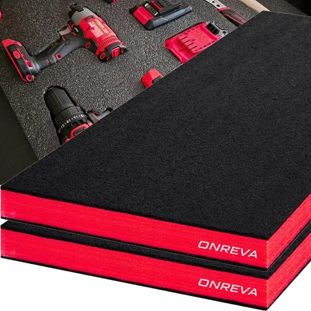 Main image of Tool Box Foam 28x20x2 inch 2Pack, Foam Inserts for Cases, Polyethylene Storage Sheets for Toolbox Hard Case, Tool Shadow Insert, Kaizen Organizer Sheet, Black with Red