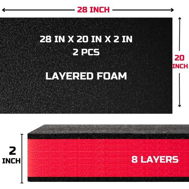 Alt view image 2 of 6 - Tool Box Foam 28x20x2 inch 2Pack, Foam Inserts for Cases, Polyethylene Storage Sheets for Toolbox Hard Case, Tool Shadow Insert, Kaizen Organizer Sheet, Black with Red