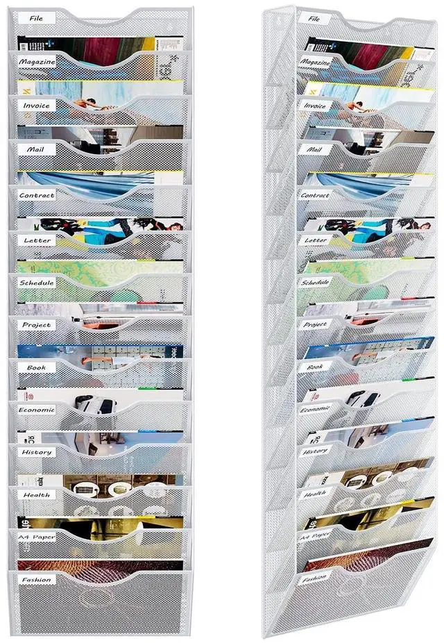 Main image of 14 Pockets Hanging Wall File Organizer, Office Organization Wall Mount Mail Sorter Paper Holder Bill Organizer for Home, White