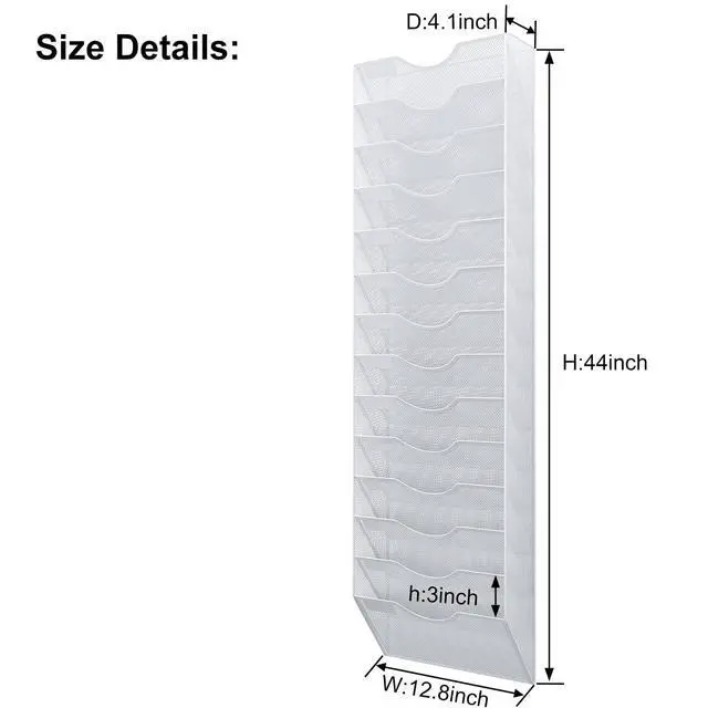 Alt view image 2 of 5 - 14 Pockets Hanging Wall File Organizer, Office Organization Wall Mount Mail Sorter Paper Holder Bill Organizer for Home, White