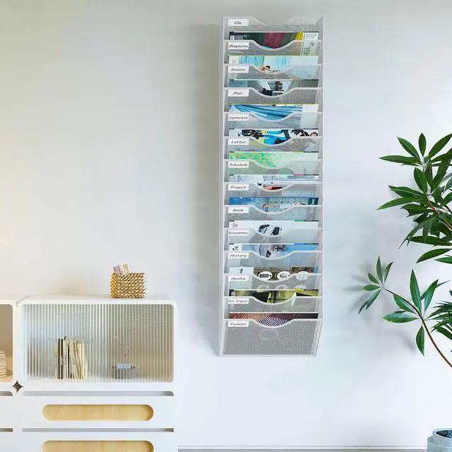Alt view image 5 of 5 - 14 Pockets Hanging Wall File Organizer, Office Organization Wall Mount Mail Sorter Paper Holder Bill Organizer for Home, White
