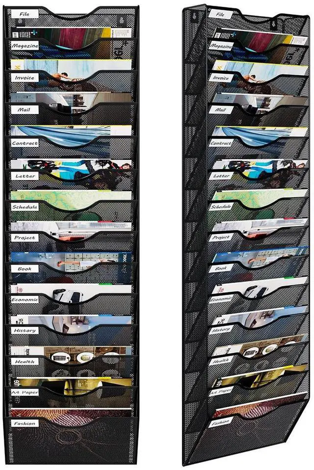 Main image of 14 Pockets Hanging Wall File Organizer, Office Organization Wall Mount Mail Sorter Paper Holder Bill Organizer for Home, Black