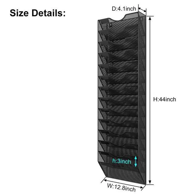 Alt view image 2 of 5 - 14 Pockets Hanging Wall File Organizer, Office Organization Wall Mount Mail Sorter Paper Holder Bill Organizer for Home, Black
