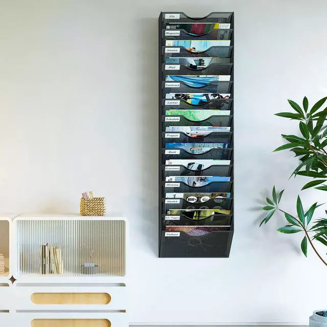 Alt view image 5 of 5 - 14 Pockets Hanging Wall File Organizer, Office Organization Wall Mount Mail Sorter Paper Holder Bill Organizer for Home, Black