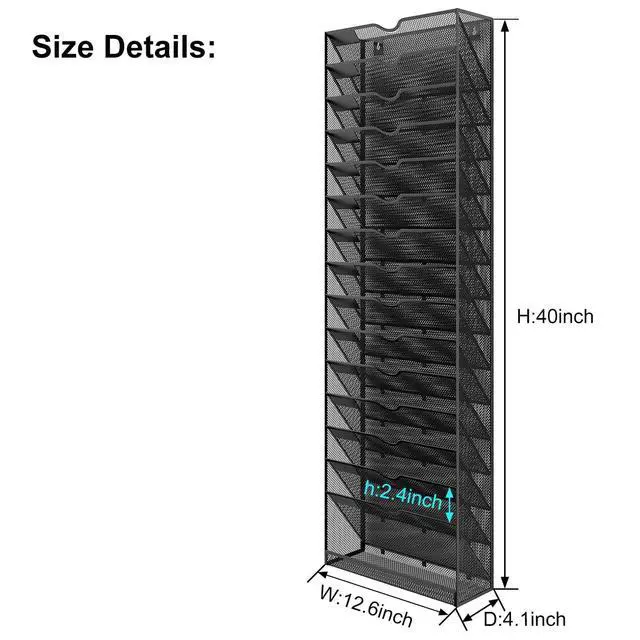 Alt view image 3 of 6 - Hanging Wall File Organizer,16-Tier Desk File Mail Holder, Paper Bill Organization For Office Home School, Black
