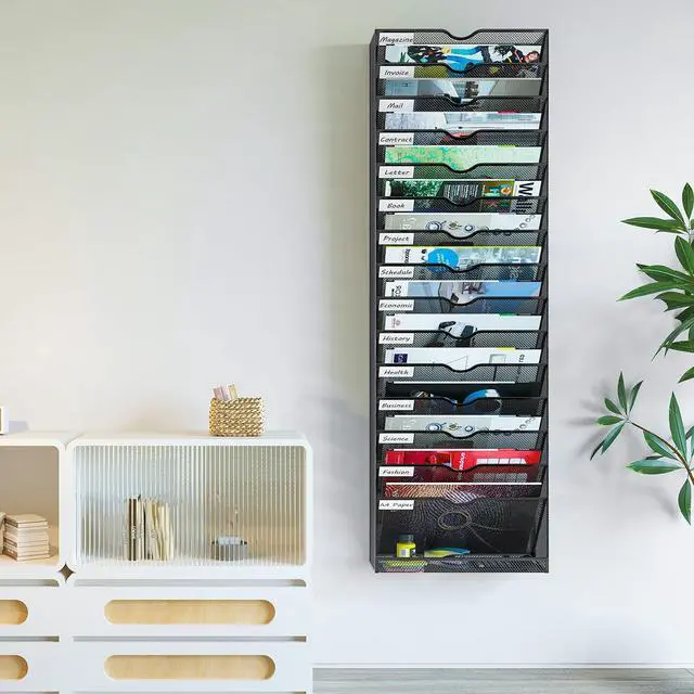 Alt view image 5 of 6 - Hanging Wall File Organizer,16-Tier Desk File Mail Holder, Paper Bill Organization For Office Home School, Black