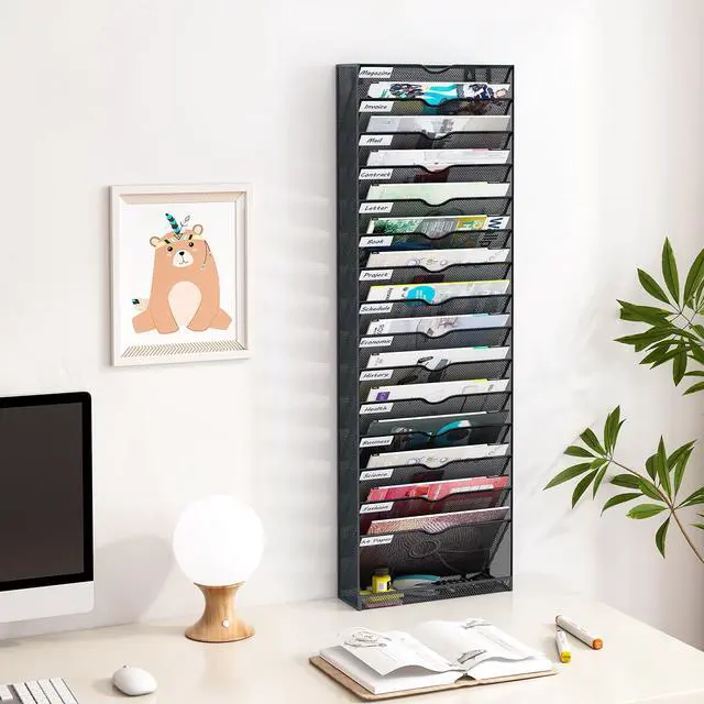 Alt view image 6 of 6 - Hanging Wall File Organizer,16-Tier Desk File Mail Holder, Paper Bill Organization For Office Home School, Black