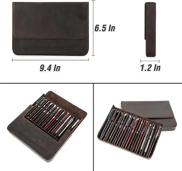 Alt view image 2 of 6 - Leather Fountain Pen Case Collector Organizer, Pencil Case Handmade Pen Protective Sleeve (Magnetic 12 slots)