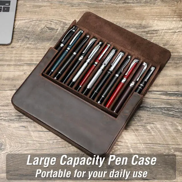 Alt view image 3 of 6 - Leather Fountain Pen Case Collector Organizer, Pencil Case Handmade Pen Protective Sleeve (Magnetic 12 slots)