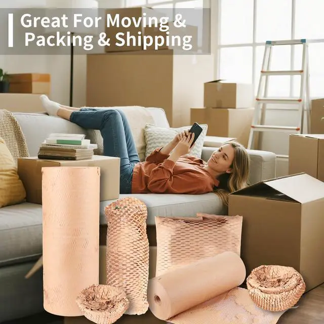 Alt view image 6 of 6 - Eco-Friendly Honeycomb Packing Paper - 20" x 1500' Extra Large Roll, 100% Recyclable Kraft Material, Ideal for E-Commerce, Moving, and Small Business Shipping