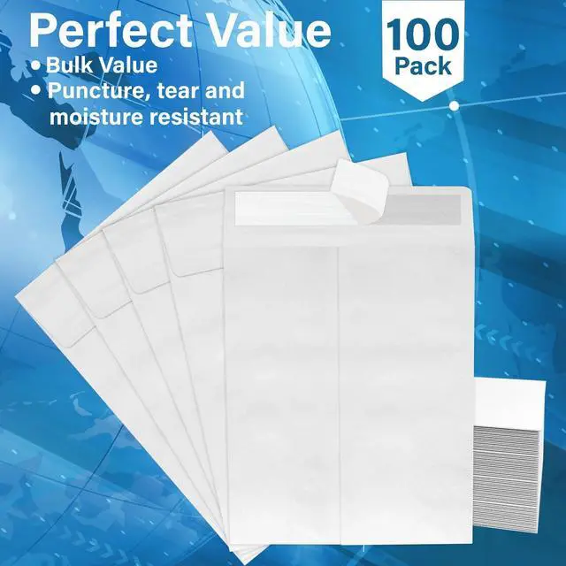Alt view image 2 of 6 - 9 x 12 Envelopes, Tyvek Envelopes 9x12, Catalog Envelopes 9x12, Self Sealing Closure, Tyvek Material, 14 lb., Puncture, Tear & Moisture Resistant (100 Pack)