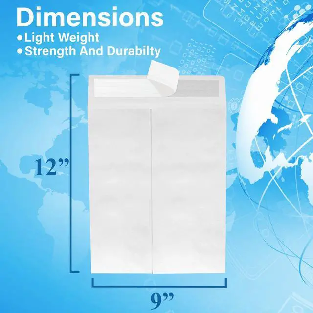 Alt view image 3 of 6 - 9 x 12 Envelopes, Tyvek Envelopes 9x12, Catalog Envelopes 9x12, Self Sealing Closure, Tyvek Material, 14 lb., Puncture, Tear & Moisture Resistant (100 Pack)